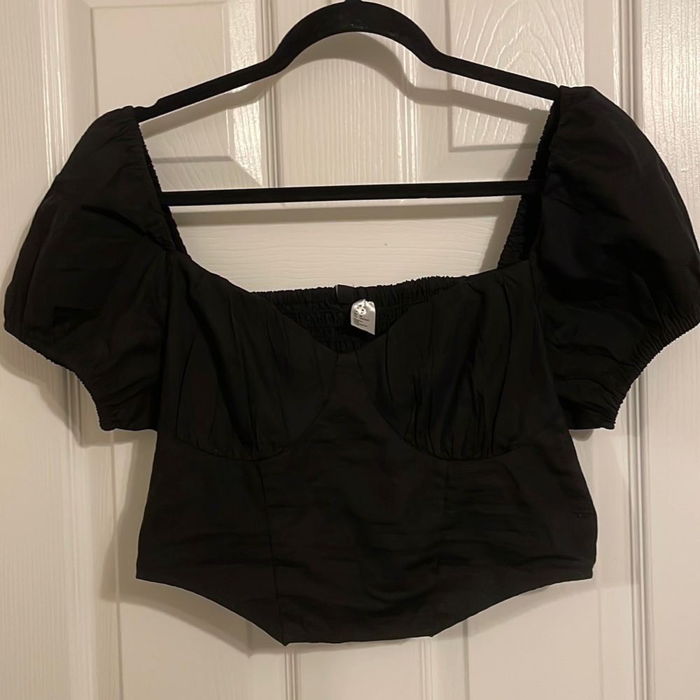 NWT H&M cropped bustier corset top with puff sleeves